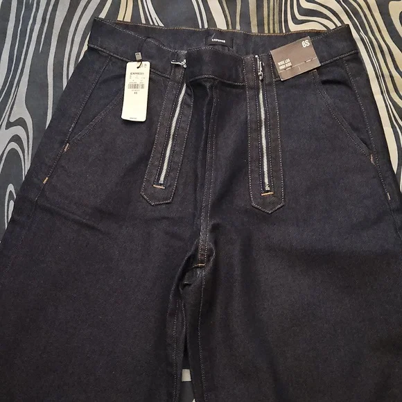 Express High Waisted Rinse Exposed Double Zipper Wide Leg Jeans - Picture 6 of 10